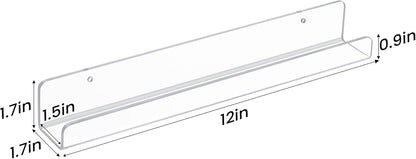 upsimples Clear Acrylic Shelves for Storage, 15" Floating Shelves Wall Mounted for Kids Bookshelf/Display Ledge for Bedroom, Living Room, Bathroom, Kitchen, Set of 4
