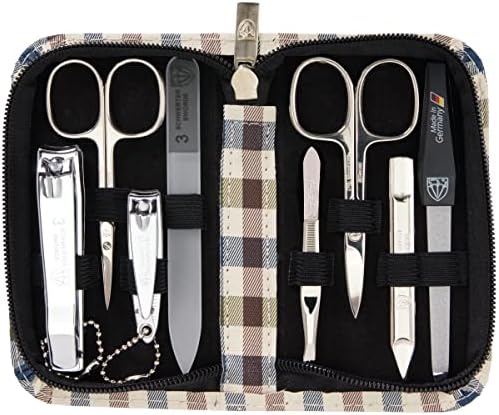 3 Swords Germany - brand quality 8 piece manicure pedicure grooming kit set for professional finger & toe nail care scissors clipper fashion leather case camou in gift box, Made in Germany