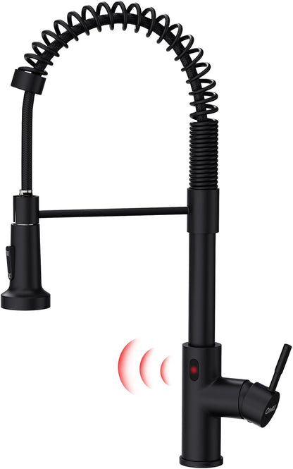 GIMILI Touchless Spring Kitchen Faucet with Pull Down Sprayer, Single Handle Motion Sensor Activated Hands-Free Kitchen Sink Faucet, Single Hole Smart Kitchen Faucet, Solid Brass, Matte Black