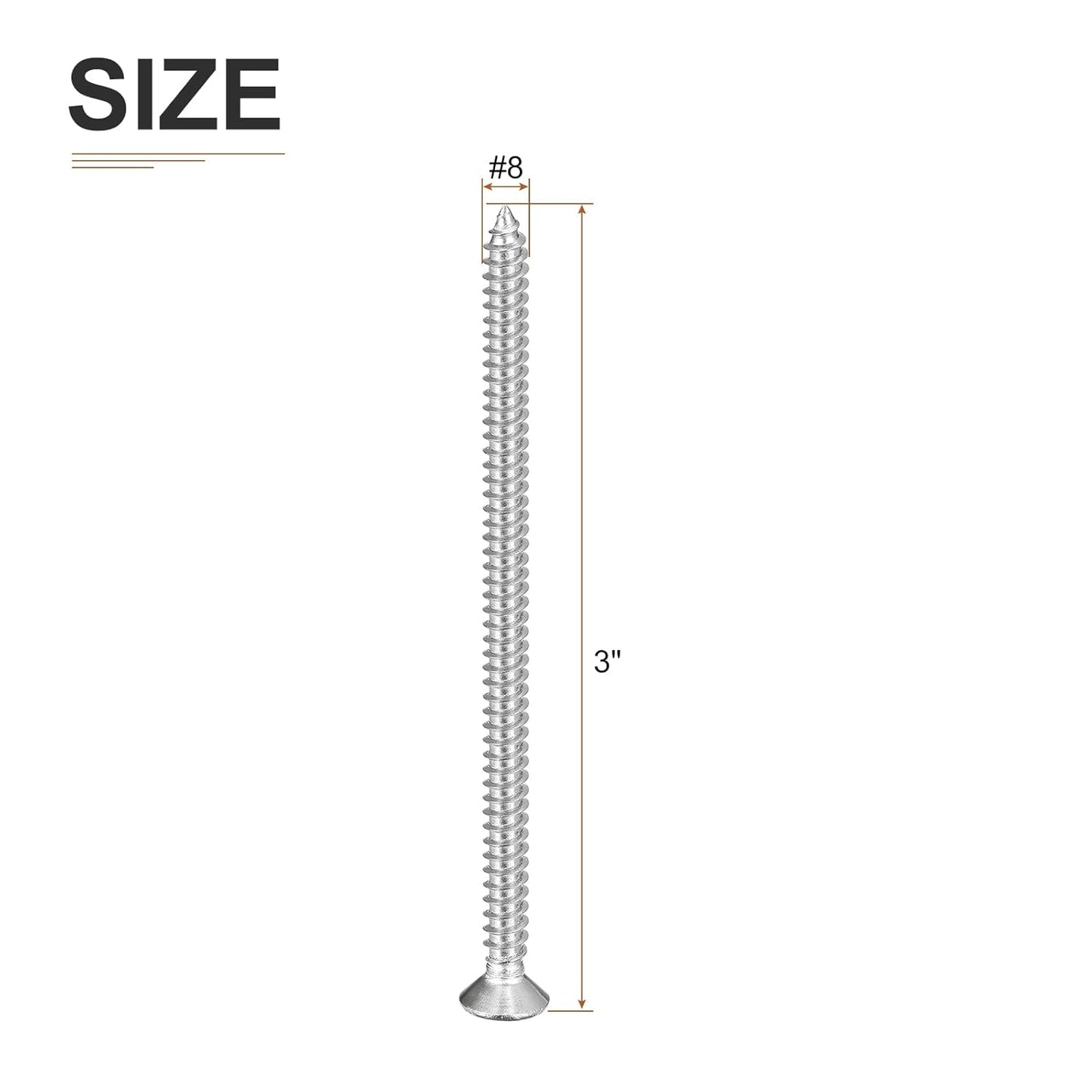 DTGN 100Pcs #8x1 Flat Head Wood Screws, 304 Stainless Steel Phillips Self Tapping Screws - Good for Woodworking, Furniture - Silver