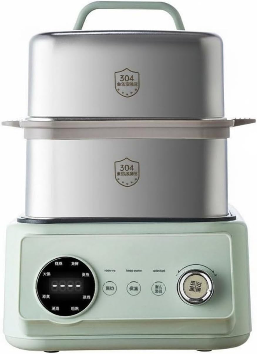 Electric Steamer Multi Layer Cooker Hot Pot Appliance Food Warmer Stainless Steel Trays 1200W With Digital Display Suitable for small gatherings, Stainless Steel Green, Canada 110V