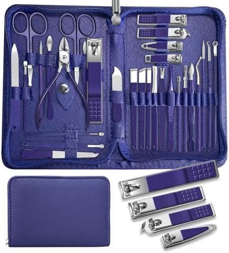Manicure Set，30 in 1 Mens Set Professional，Nail Clipper for Men，Mens Nail Grooming Kit，Andrea Kit Women，Nail Care Women，with Luxury Leather Bag (Black)