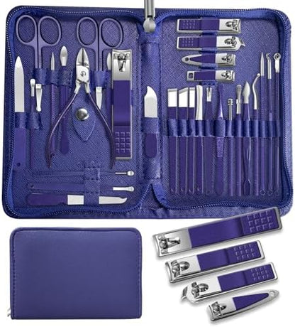 Manicure Set，30 in 1 Mens Set Professional，Nail Clipper for Men，Mens Nail Grooming Kit，Andrea Kit Women，Nail Care Women，with Luxury Leather Bag (Black)