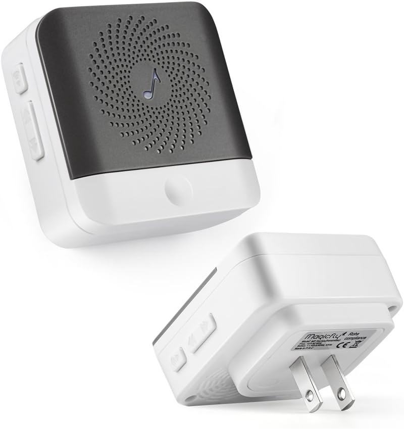 Wireless Doorbell with 2 Push Button Waterproof Transmitter and 1 Plugin Receivers Operating at over 1000-feet Range with Over 50 Chimes, No Batteries Required for Receivers