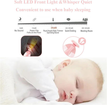 Baby Nail File Clippers Electric: Baby Nail Trimmer Electric Kit Fingernails Toes Care Manicure 6-in-1 Set with LED Light Safe for Newborn Kids and Adult Pink