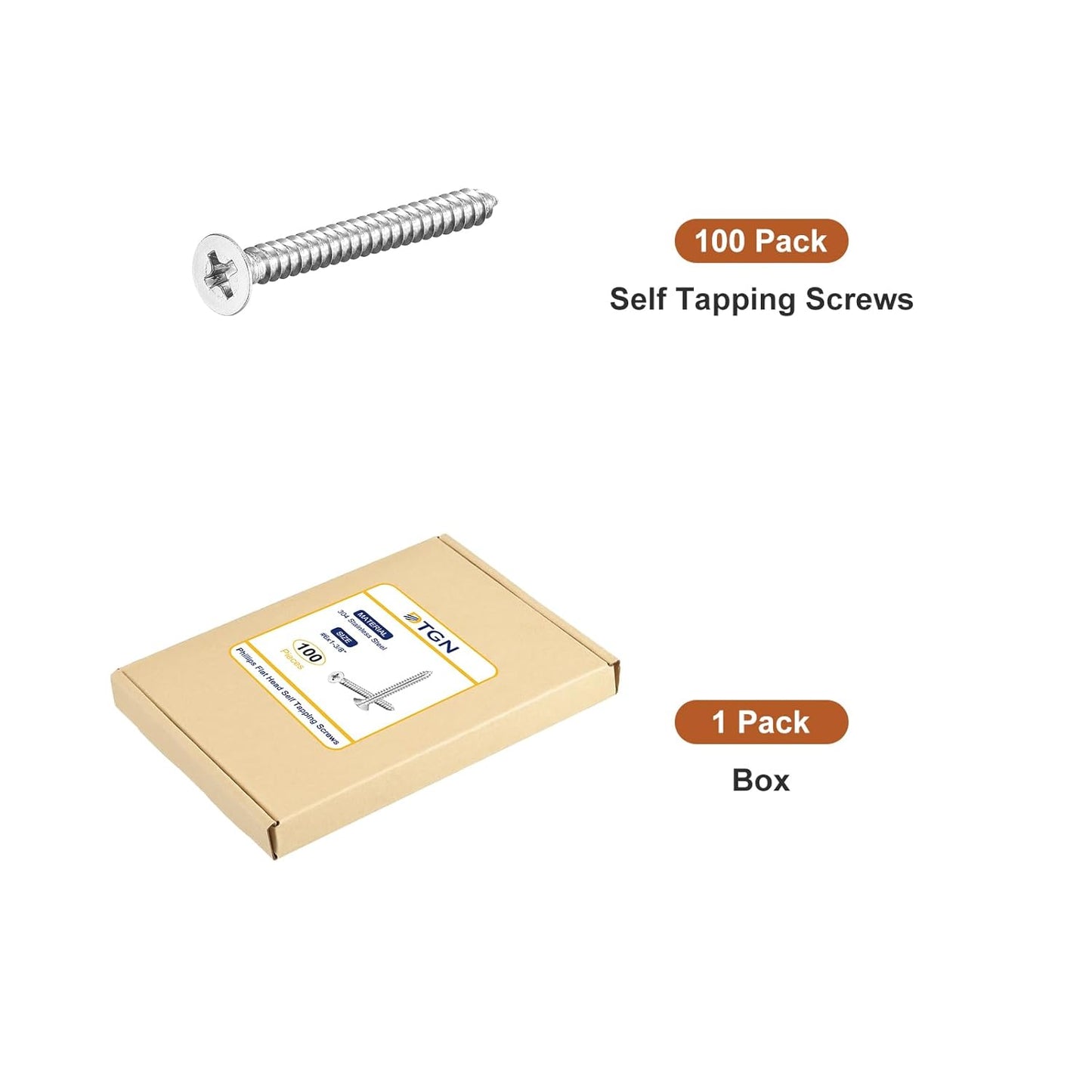 DTGN 100Pcs #6x1/2 Flat Head Wood Screws, 304 Stainless Steel Phillips Self Tapping Screws - Good for Woodworking, Furniture - Silver