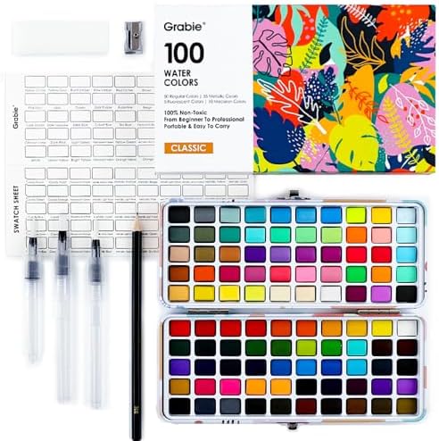 Grabie Set of 168 Color Watercolor Paint Set with Coloring Book | Water Brushes And Drawing Pencil, High Pigment Paints, Smooth Blending, Portable Storage Case, Watercolor Painting