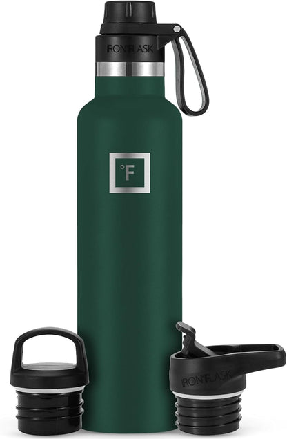 Camping & Hiking Hydration Canteens - 24oz 3 Lids (Narrow Straw/Spout Lid) Leak Proof Vacuum Insulated Stainless Steel - Hot & Cold Double Walled Sports Water Bottle