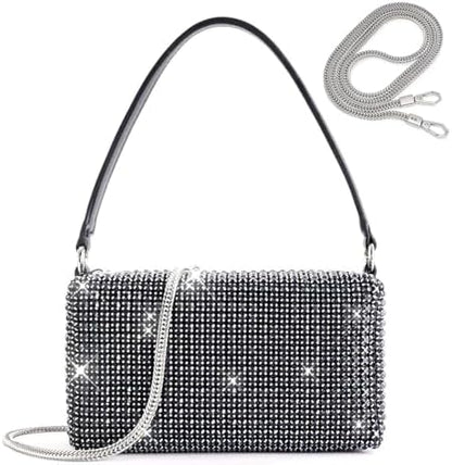 Rhinestone Purse for Women Sparkly Rhinestone Bag Evening Bag Silver Clutch Purses Bling Crossbody Bags for Women