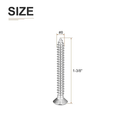 DTGN 100Pcs #8x1 Flat Head Wood Screws, 304 Stainless Steel Phillips Self Tapping Screws - Good for Woodworking, Furniture - Silver