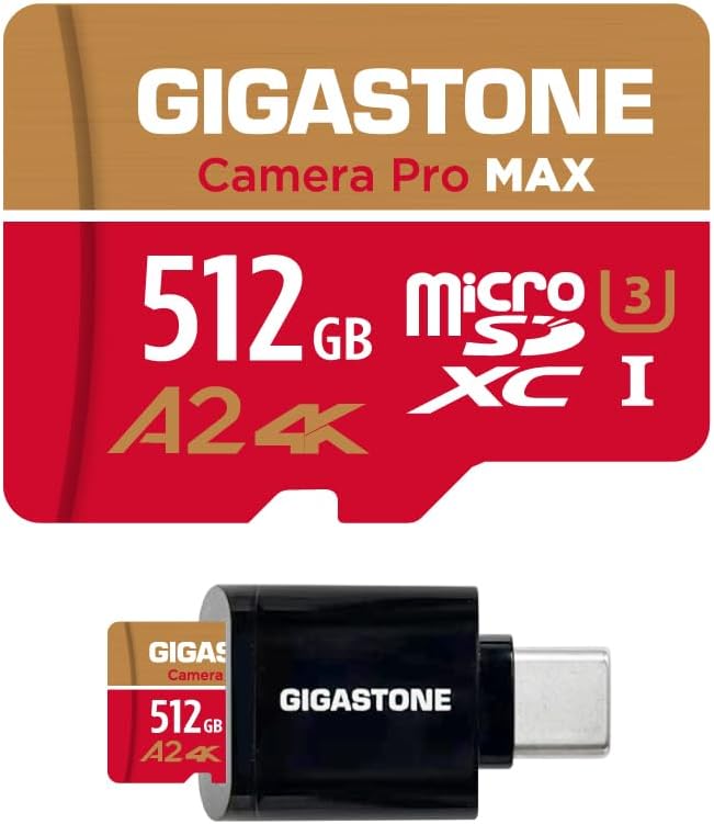 [5-Yrs Free Data Recovery] GIGASTONE 512GB Micro SD Card, 4K Camera Pro, A2 V30 for Smartphone, Gopro, Action Cams, 4K UHD Video Recording, R/W up to 150/120 MB/s, UHS-I U3 C10 Class 10 with Adapter