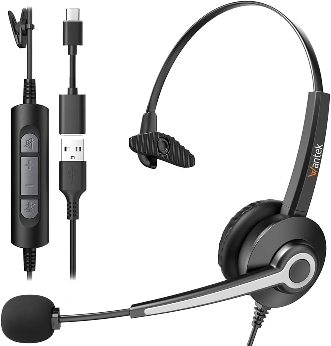 Wantek USB Headsets with Microphone for PC, Stereo Computer Headset with Mic Noise Reduction & in-line Control, 3.5mm/USB Wired Headphones, PC Headset with Mute for Zoom Skype Webinar Office