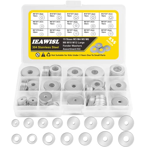 1050Pcs Flat Washers Set, 304 Stainless Steel Flat Washers for Screws, Assorted Sizes (M2 M2.5 M3 M4 M5 M6 M8 M10 M12) for Industrial Use