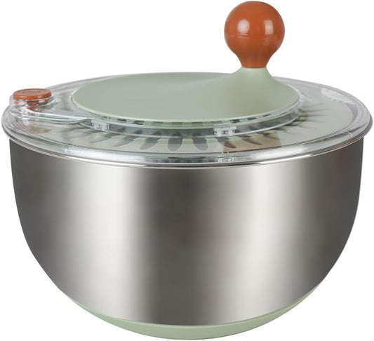 Shatomo Stainless Steel Salad Spinner, 5L Lettuce Spinner with Non-Slip Base, Drain and Stop Button, Fruit and Vegetable Washer and Dryer Spinner