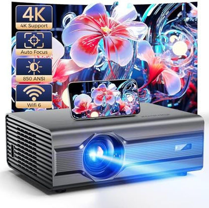 [Auto Focus/4K Support] Projector with WiFi 6 and Bluetooth 5.2, 850ANSI Native 1080P Outdoor Movie Projector, iSinbox Vertical Keystone Smart Projector 50% Zoom for iOS/Android/TV Stick