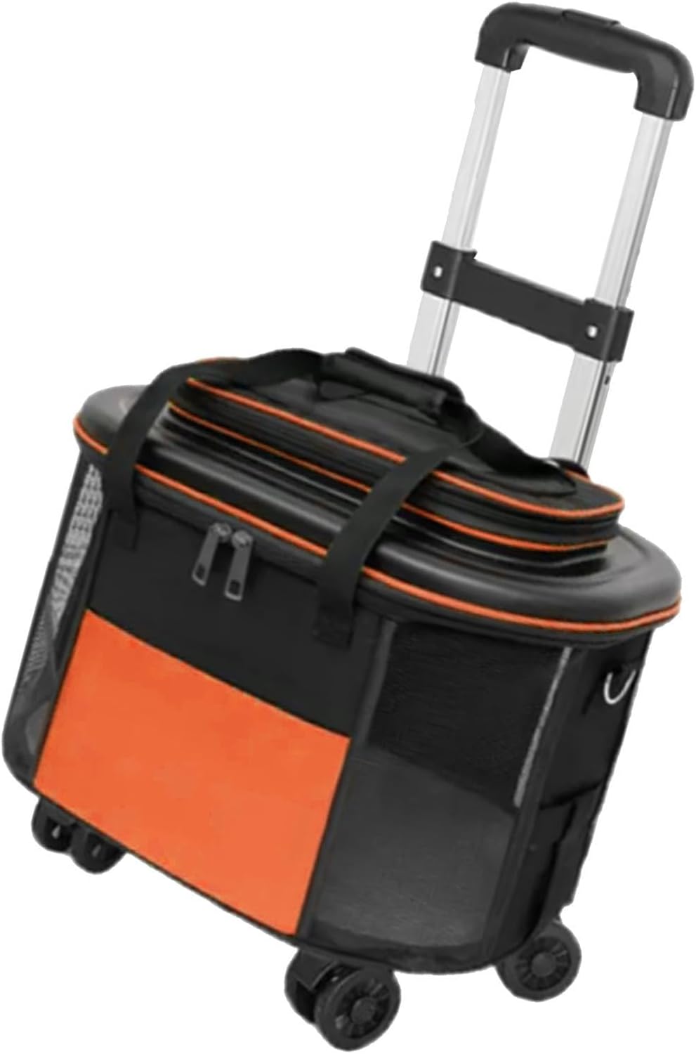 Cat Carrier with Wheels, Dog Travel Crate with Telescopic Handle, Portable Large Rolling Pet Carrier for Walking Hiking(Orange)