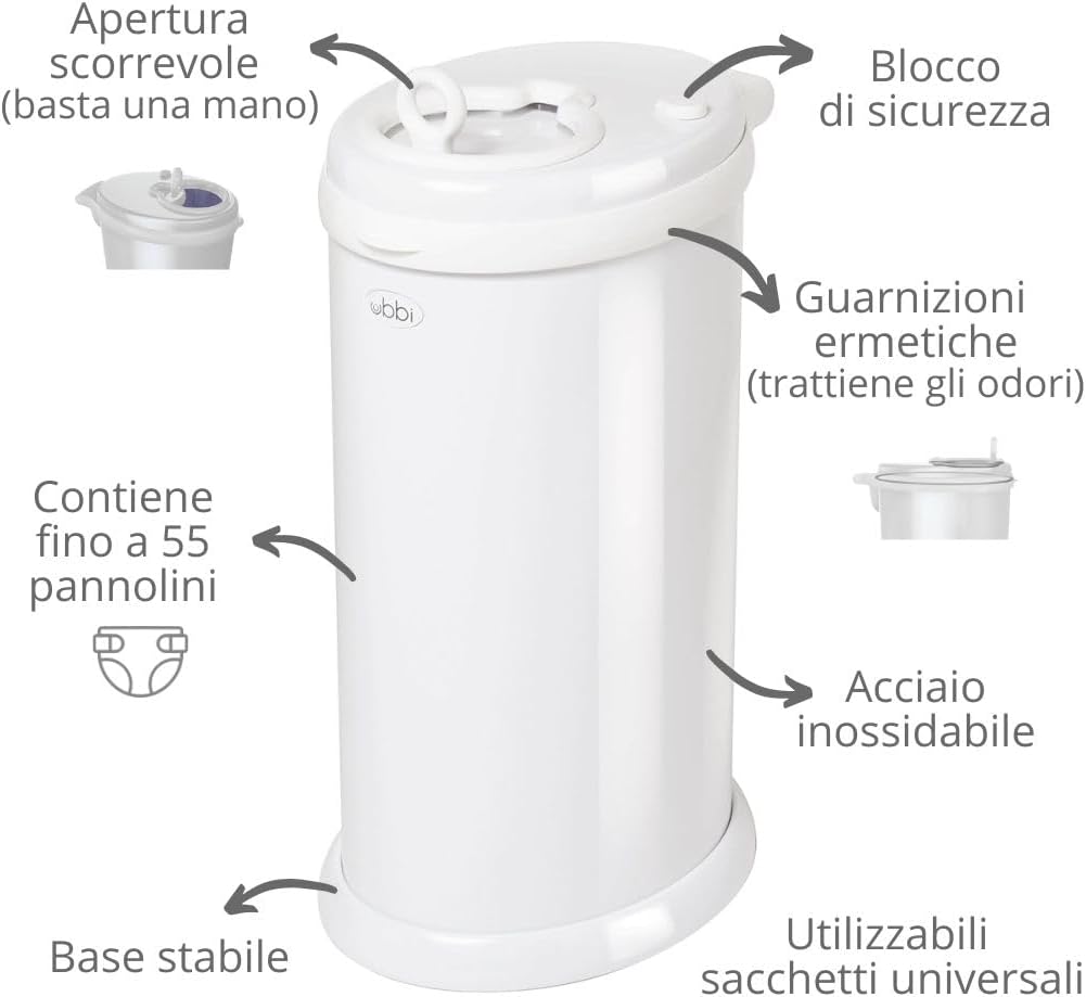 Ubbi Steel Diaper Pail, White