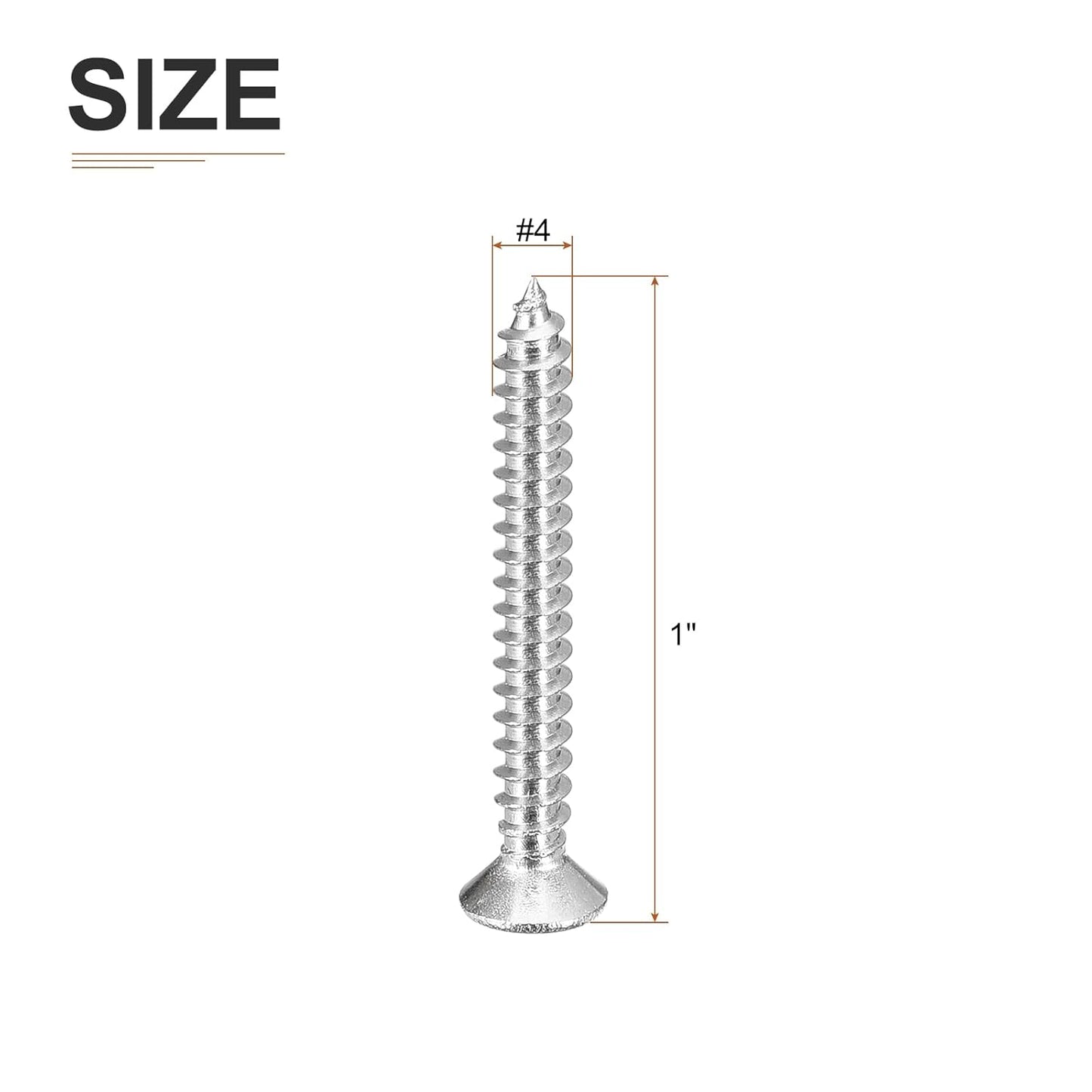 DTGN 100Pcs #6x1/2 Flat Head Wood Screws, 304 Stainless Steel Phillips Self Tapping Screws - Good for Woodworking, Furniture - Silver