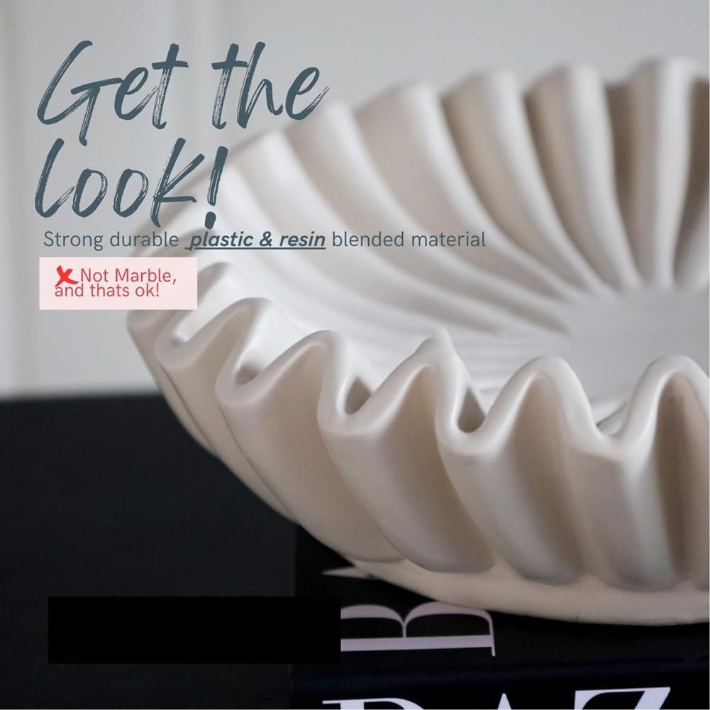 Fluted Ruffle Decorative Bowl | Resin Decorative Bowl | Home Decor Accent Bowl | Coffee Table Bowl | Small Centerpiece Bowl