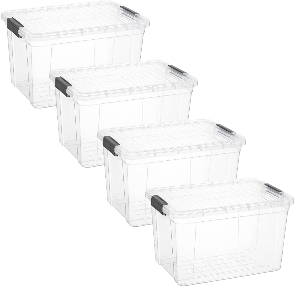 Superio Storage Bins with Lids- 3 Pack, 1.85 Qt Clear Boxes for Organizing, Stackable Plastic Containers- BPA Free, Non-Toxic, Odor Free, Organizer for Home, Office, Dorm