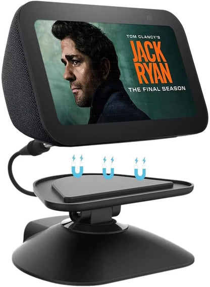 All-New Adjustable Charging Stand for Echo Show 5 (3rd Gen)， Tilt + Swivel Stand Multi Angle Rotation Magnetic Anti-Slip Base for Show 5 Compatible with Mobile Phones ,Can charge Headphones (Black)