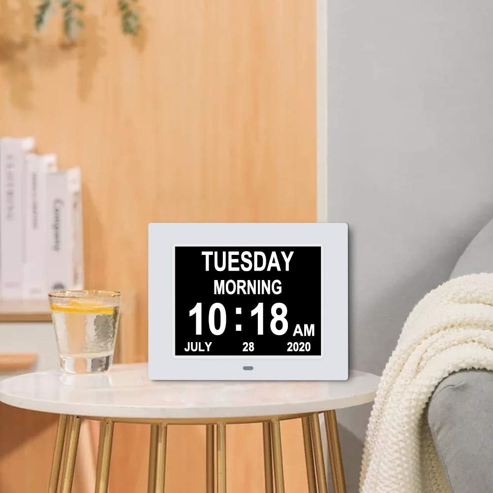[2025 Newest] Digital Day Calendar Clocks 3 Medicine Reminders Extra Large 8 Inch Non-Abbreviated Day Date Month Dementia Senior Clock for Eldarly Memory Loss Vision Impaired Clock