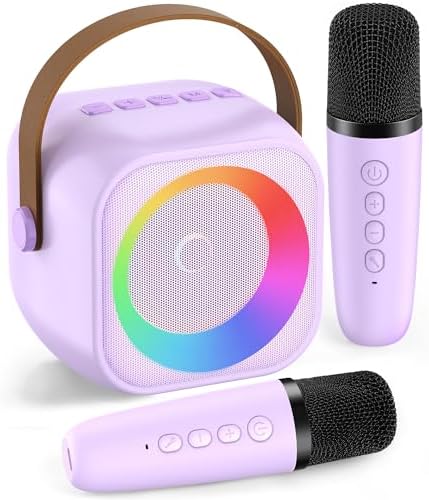Mini Karaoke Machine, Portable Bluetooth Karaoke Speaker with 2 Wireless Microphones and Party Lights for Kids and Adults, Birthday Gifts for Girls Boys Family Home Party (Hotpink)