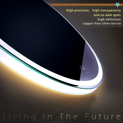 KWW Round Mirror Bathroom LED Lighted Mirror, Illuminated Dimmable Anti-Fog Wall-Mounted Makeup Vanity Mirror with Lights (24L x 24W inches)