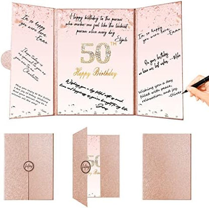 Crenics Rose Gold 70th Birthday Decorations, Creative 70th Birthday Guest Sign in Book Alternative, Large 70th Birthday Signature Book 12" x 18", Great 70 Years Old Birthday Gifts for Women - PuriLite