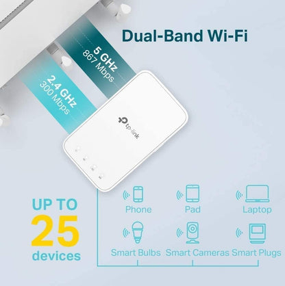 TP-Link AC1200 WiFi Extender (RE300) - Covers Up to 1500 Sq.ft and 25 Devices, Up to 1200Mbps, Supports OneMesh, Dual Band Internet Repeater, Range Booster