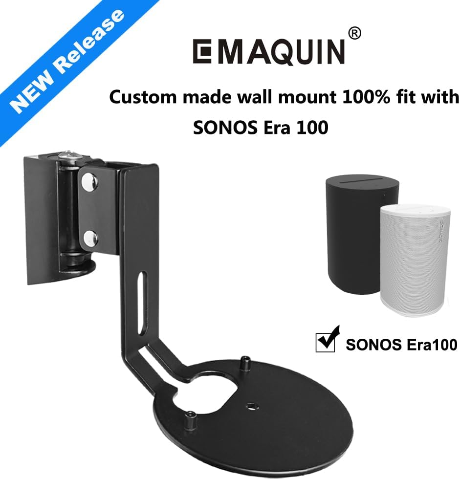 EMAQUIN Wall Mount Bracket for Sonos Era 100 Speaker (Swivel and Tilt,Sturdy Metal,Enduring Paint Finish,Easy to intall,Compatible with Sonos Era 100,Single pc,Black)