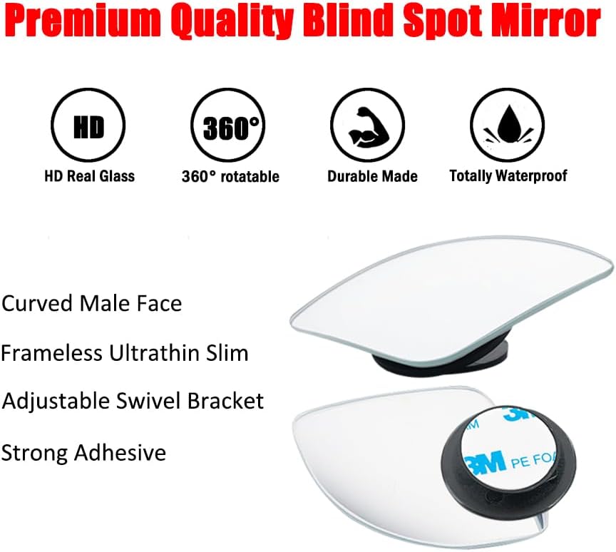 Ampper Blind Spot Mirror, 2" Round HD Glass Frameless Convex Rear View Mirror, Pack of 2