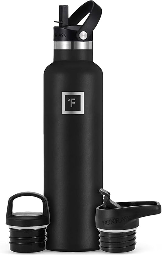 Camping & Hiking Hydration Canteens - 24oz 3 Lids (Narrow Straw/Spout Lid) Leak Proof Vacuum Insulated Stainless Steel - Hot & Cold Double Walled Sports Water Bottle