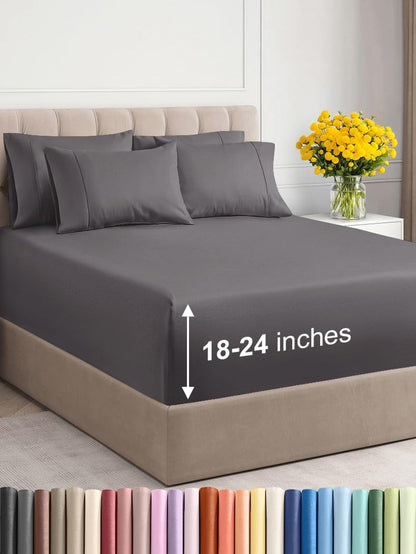 Extra Deep Queen Sheet Set - 6 Piece Breathable & Cooling Sheets - Hotel Luxury Bed Sheets Set - Easy & Secure Fit - Soft, Wrinkle Free & Comfy Sheets Set - White Sheet Set w/Extra Deep Pockets