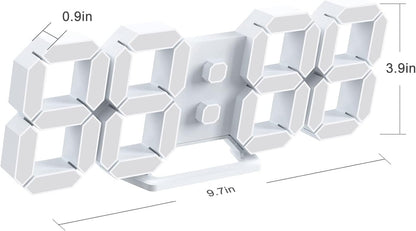 Deeyaple 3D LED Digital Wall Clock Modern Alarm Clock Adjust Brightness 12/24 Time Date Temperature Silent Snooze USB Night Light Remote Control Kitchen Bedroom Living Room Small 9.7 inch White