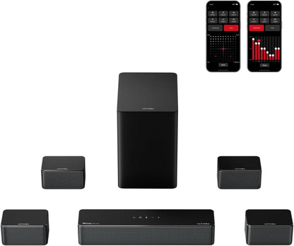 ULTIMEA 7.1 Channel Surround Sound System for TV with Dolby Atmos, 460W Soundbar with 6.5" Wireless Subwoofer, APP Control, 4 Surround Speakers, Home Theater Audio System, Poseidon D80