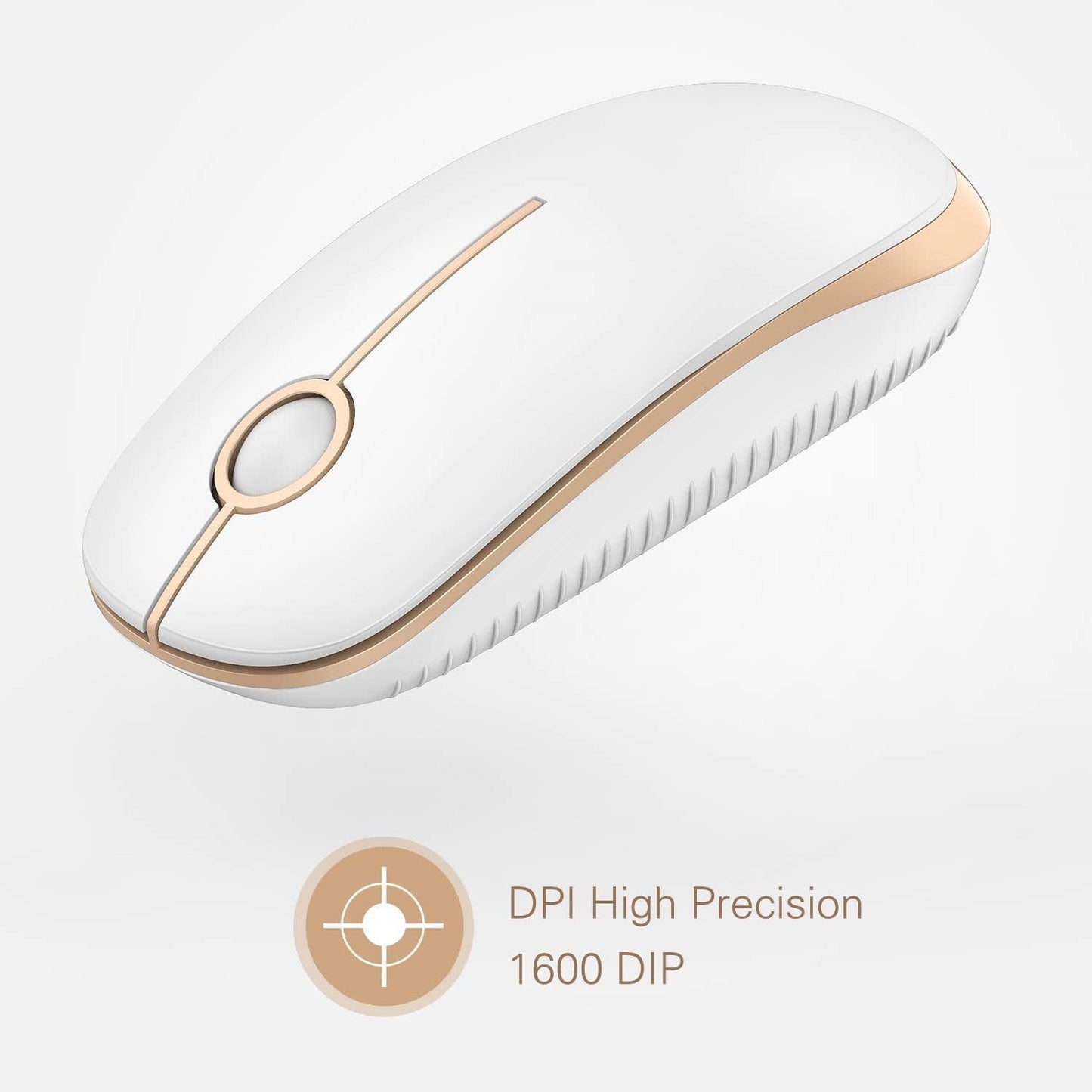Wireless Mouse, Vssoplor 2.4G Slim Portable Computer Mice with Nano Receiver for Notebook, PC, Laptop, Computer (White and Silver)