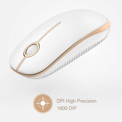 Wireless Mouse, Vssoplor 2.4G Slim Portable Computer Mice with Nano Receiver for Notebook, PC, Laptop, Computer (White and Silver)