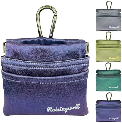 Raisingwell Dog Treat Pouch, Black Pocket Sized Pet Training Pouch, Cotton Fabric, Hand Free Dog Walking Bag with Carabiner, Self-Closing Pet Feed Snack Reward, for Pet Puppy Travel or Outdoor Use
