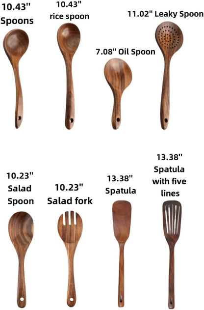 Purilite Select – Natural Teak Wooden Cooking Utensils Set (8-Piece Spoons &amp; Spatulas)