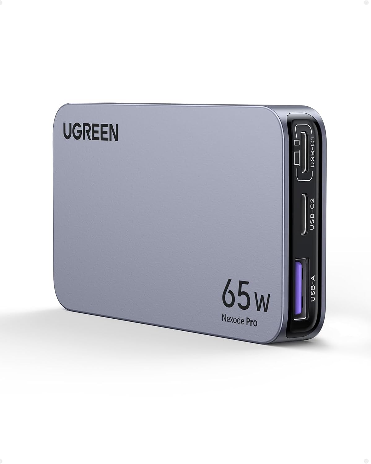 UGREEN Nexode Pro 65W Flat USB C Charger, 3-Port Ultra Slim GaN Compact Fast Charging Wall Charger PPS for MacBook Pro Air, Pixelbook, iPad Air, iPhone 17 Pro Max 16, Pixel 9 8, Galaxy S25 Ultra - PuriLite