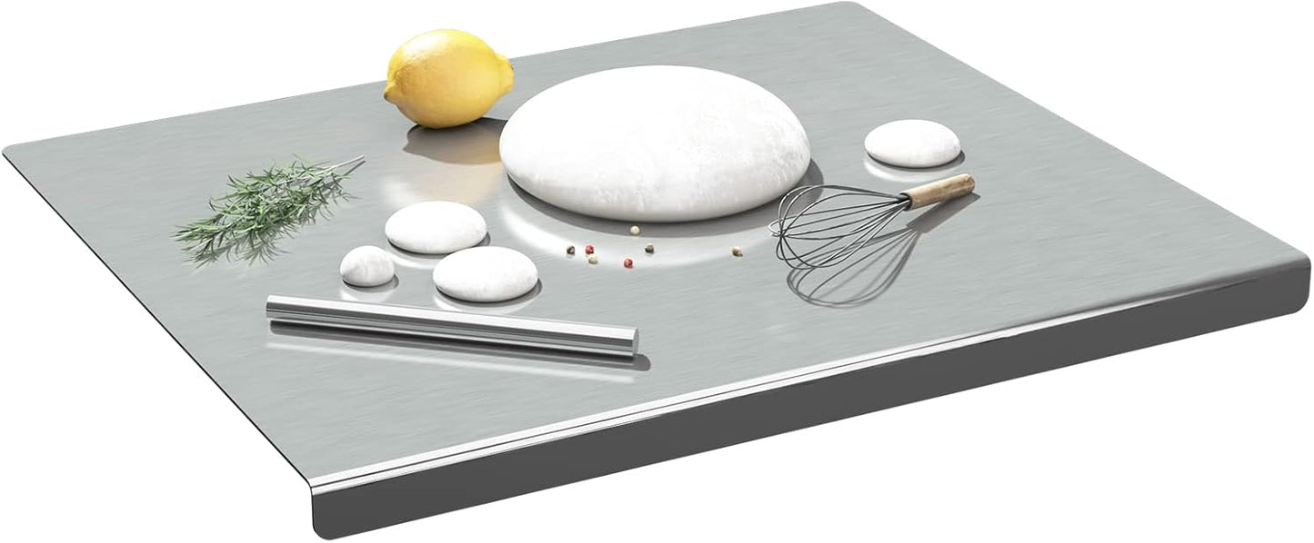 Stainless Steel Cutting Board with Lip 20”x 20”Heavy Duty Baking Cutting Chopping Boards Large Metal Cutting Board Over Sink for Kitchen Meat Vegetables Fruits Bread and Baking