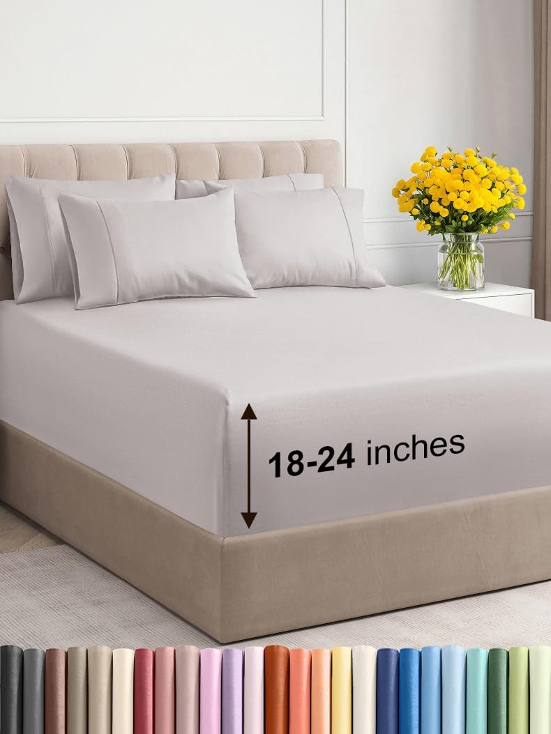 Extra Deep Queen Sheet Set - 6 Piece Breathable & Cooling Sheets - Hotel Luxury Bed Sheets Set - Easy & Secure Fit - Soft, Wrinkle Free & Comfy Sheets Set - White Sheet Set w/Extra Deep Pockets
