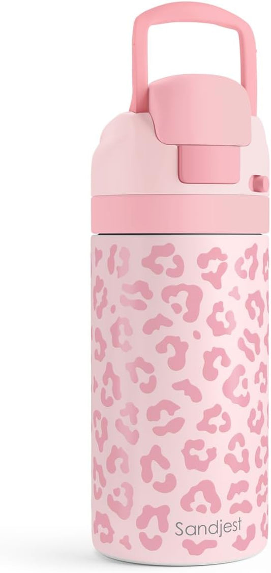 Leopard Skin Kids Insulated Stainless Steel Water Bottle 16 Oz, Travel Tumbler for School, Sports for Girls, Birthday, Back to School