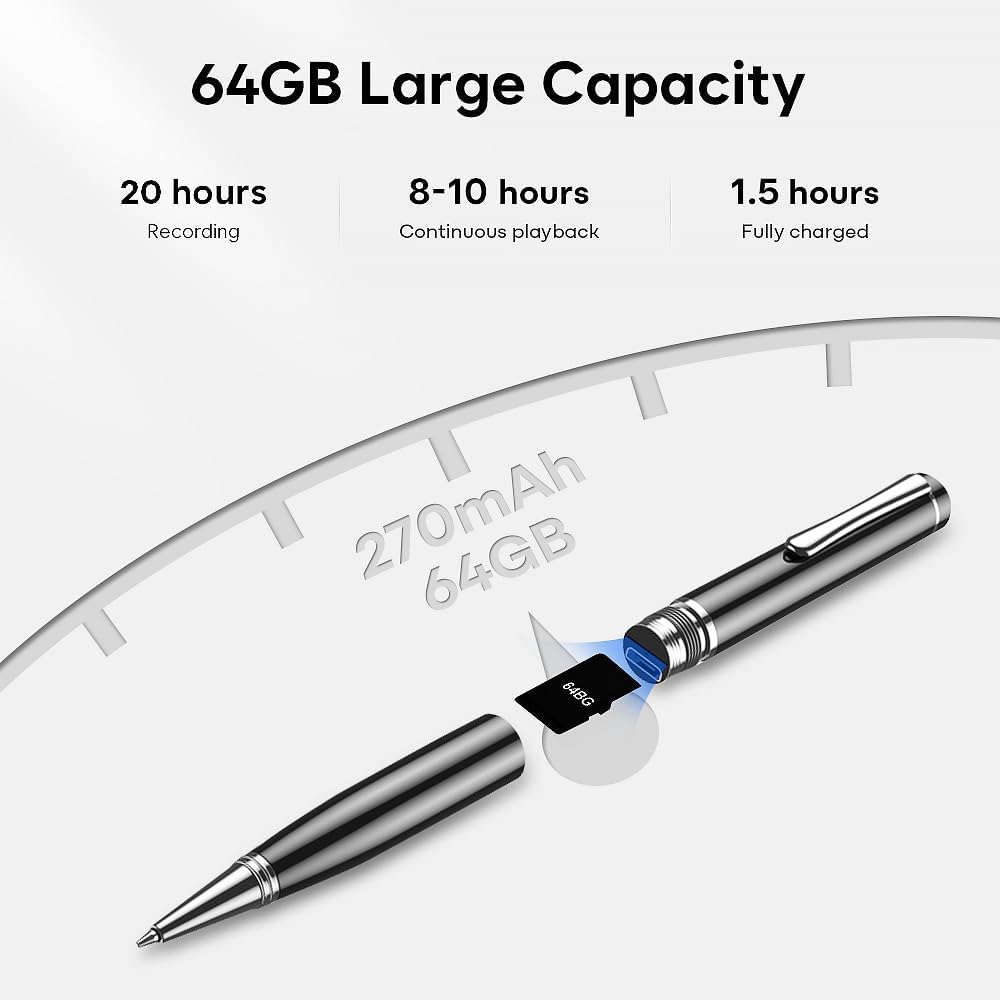 64GB Voice Recorder, Digital Voice Activated Recorder with Playback for Lectures Meetings, Dictaphone Recording Device, Tap Recorder with Noise Reduction Interviews - 1536Kpbs