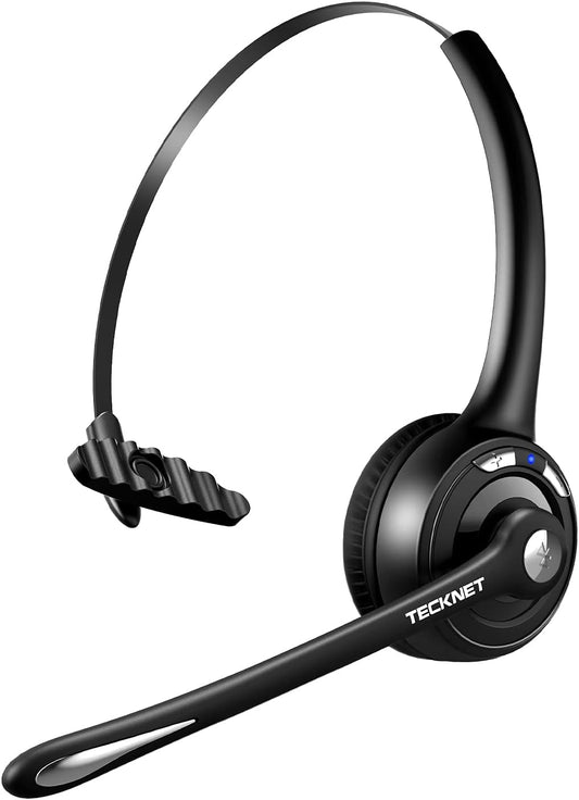 TECKNET Wireless Headset, Bluetooth Headphones with Noise Cancelling Microphone for Trucker, Hand Free Wireless Headset with Mute Mic for Cellphone/PC/Home/Office/Call Center