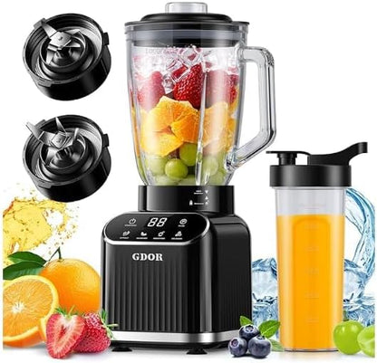 GDOR Blender 1200W, 5 Programs Smoothie Blender with Glass Jar & To-Go Cup