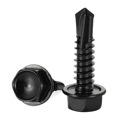 #10 x 1 Hex Washer Head Self Tapping Drilling Screws Black Oxidized, 410 Stainless Steel, 100 PCS