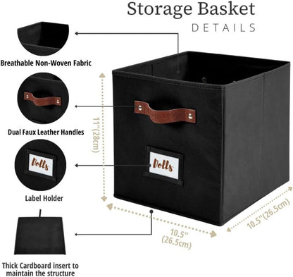 DECOMOMO Cube Storage Bin, Storage Cubes with Labels, Baskets for Shelves Kallax Linen Closet Organizers (Cube 10.5x11"/ 6pcs, Black)