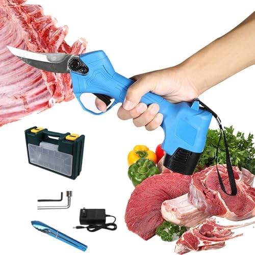 Electric Kitchen Shears Cordless with 2000mAh Battery, Heavy Duty Stainless Steel Bone Cutter for Poultry Crab Meat, Ergonomic Non-Slip Handle, Blue